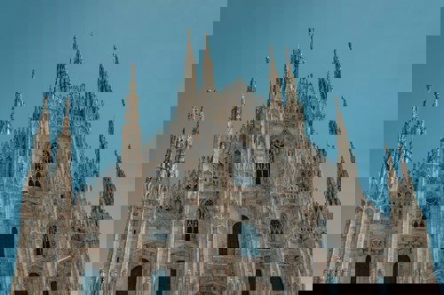 Cathedral in Milan from the front on a clear day